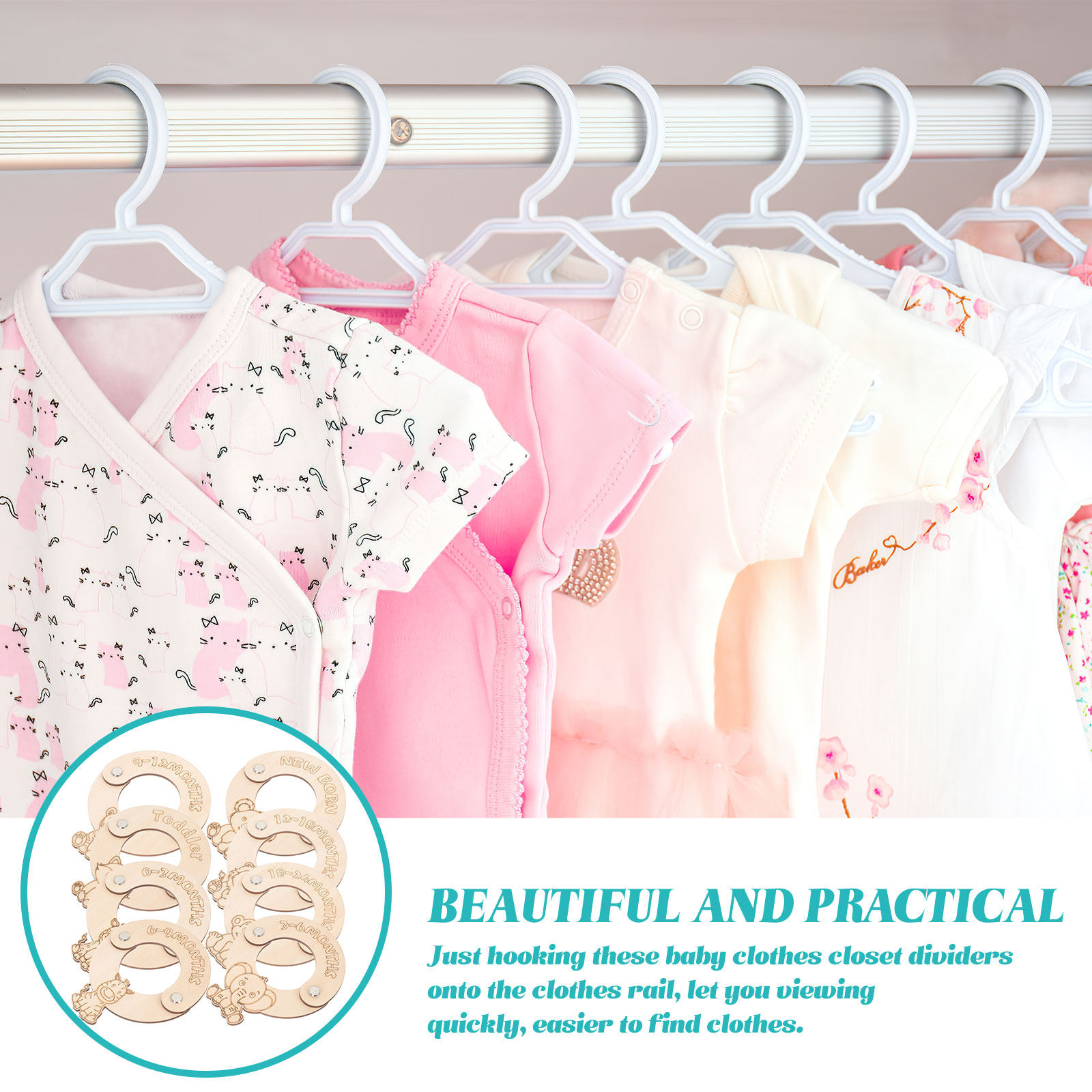 Baby Clothing Wardrobe - 8Pcs Baby Clothes Organizer Wooden Size