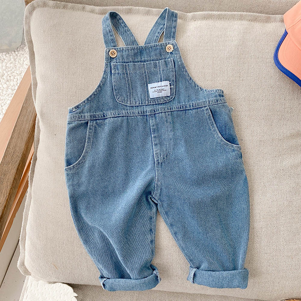 Baby Overall Denim - Girls Jumpsuit Blue Denim Solid Color